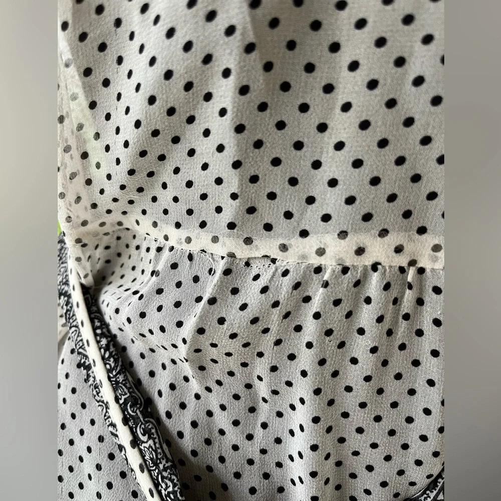 Vintage Adrianna Papell Silk Sheer Ivory & Black Polka Dot Flutter Sleeve Dress - Picture 9 of 12